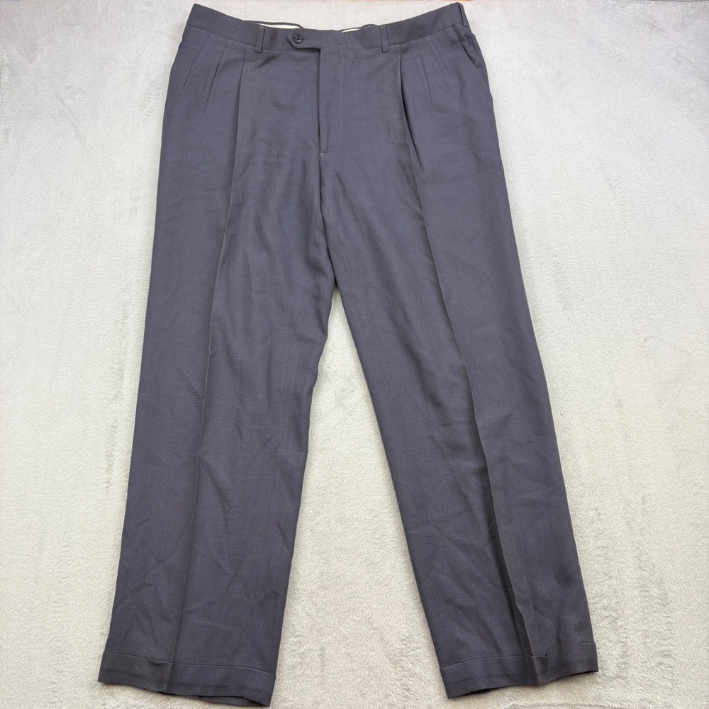 Christian Dior Dress Pants Mens 40x32 Gray Pleated Cuffed Wool Slacks Luxury 90s